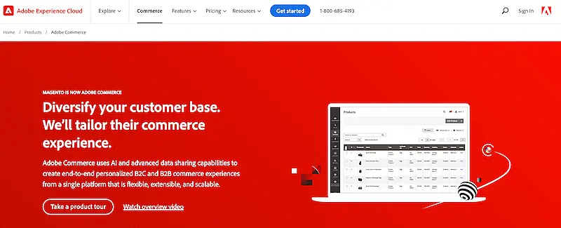 Adobe Commerce home page