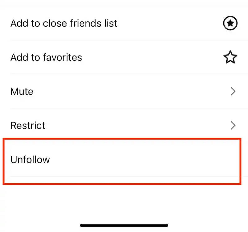 Instagram following menu