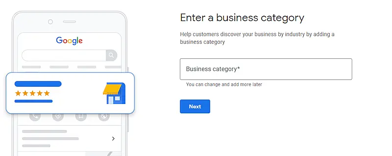 Google My Business page to enter a business category