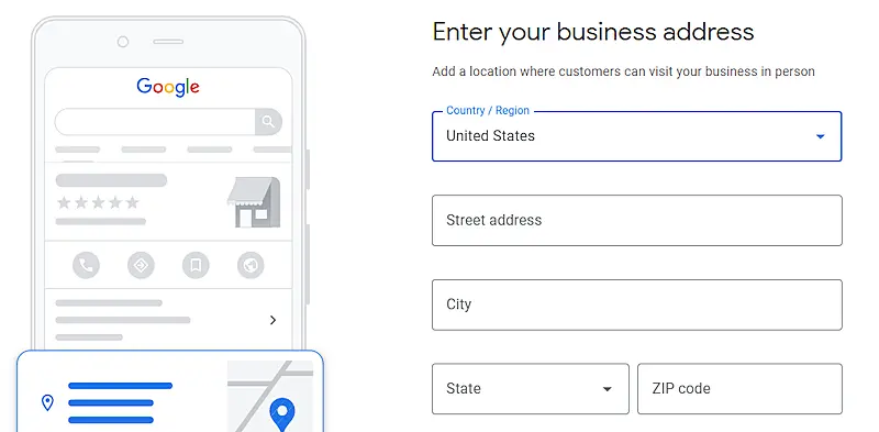 Google My Business page to enter your business address.