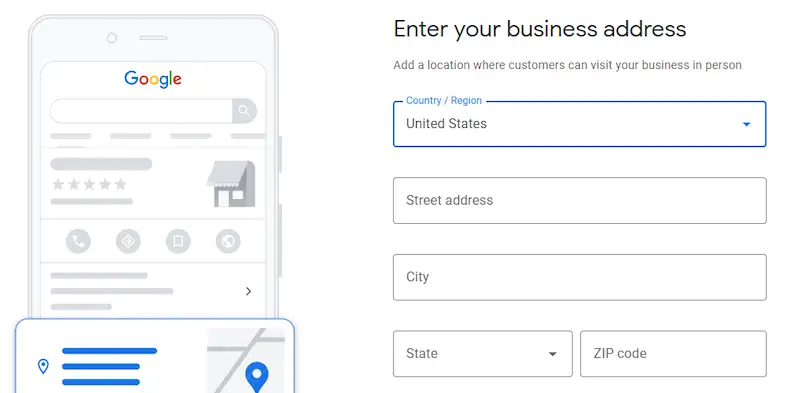 Google My Business page to enter your business address.