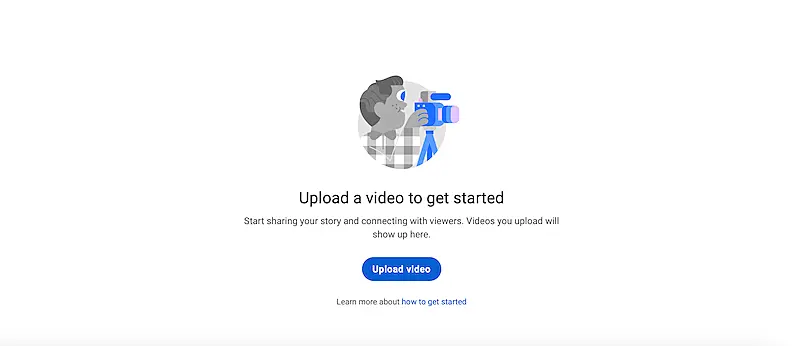 Youtube page where it's written "Upload a video to get started".