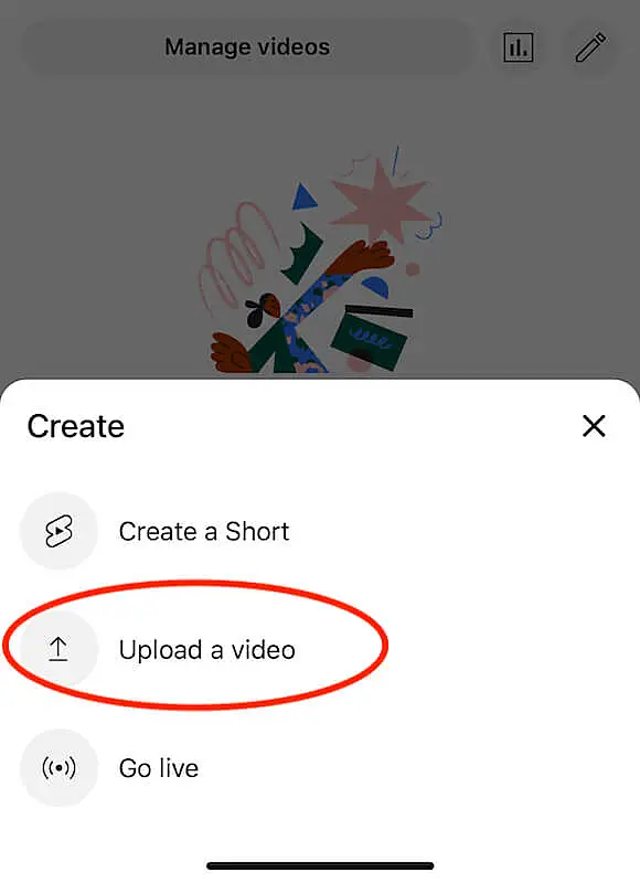 YouTube create menu