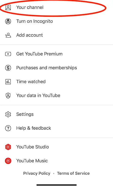 Youtube profile menu