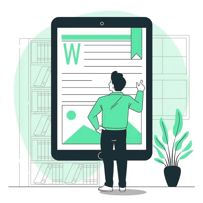 How to publish an ebook - writing The illustration shows a man inf front of a big tablet.