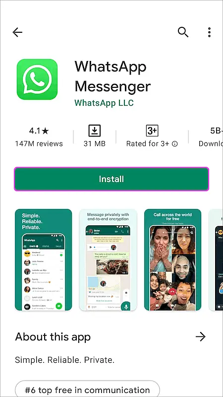 WhatsApp page on Google Play