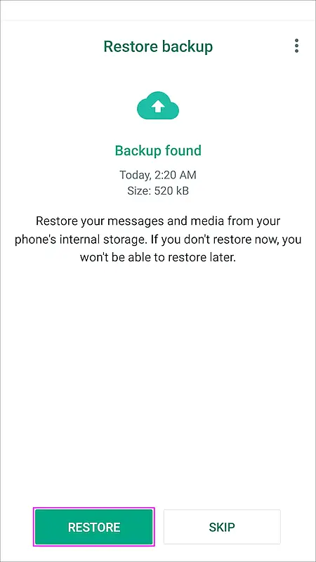 WhatsApp restore backup