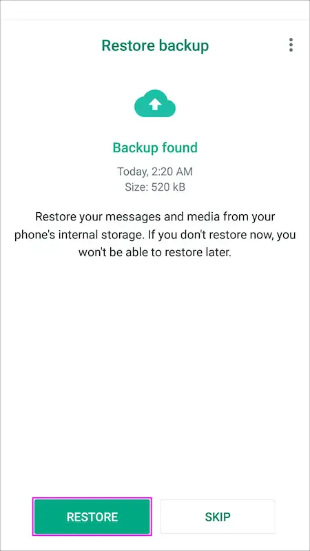 WhatsApp restore backup