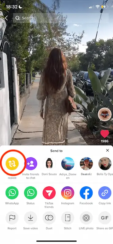 How to repost on TikTok - remove repost button TikTok for you page showinf the remove repost button