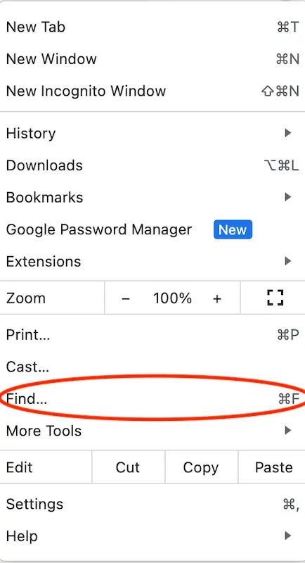 Google Chrome menu
