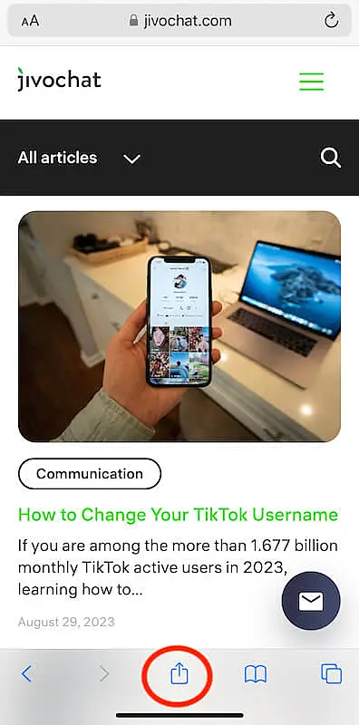 Safari browser on iPhone showing the JivoChat blog page.