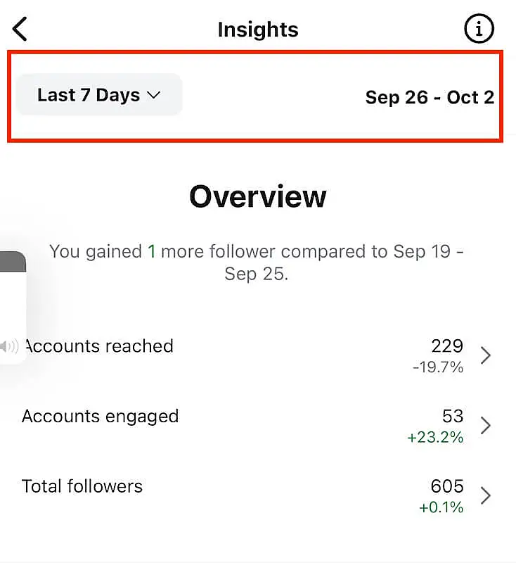 Insights total followers menu