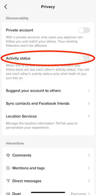 How to see who viewed your TikTok - activity status TikTok privacy menu