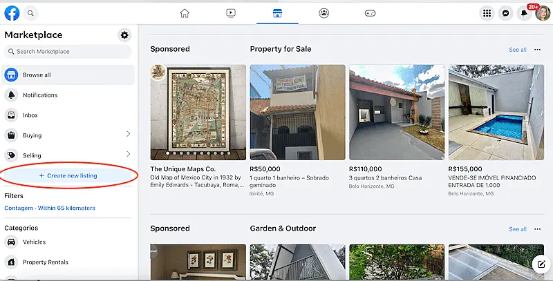 Facebook marketplace home page