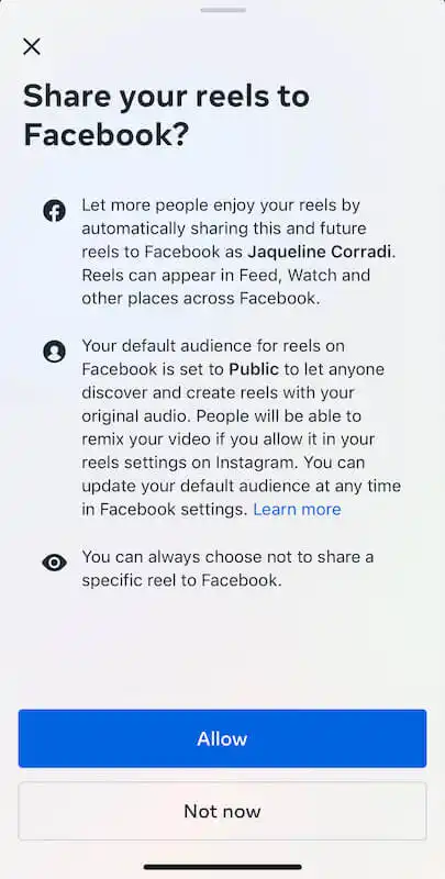 Share your reels to facebook page