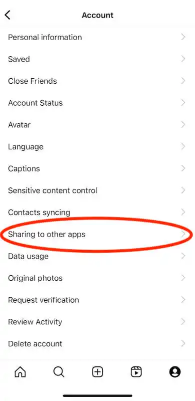 Instagram account menu