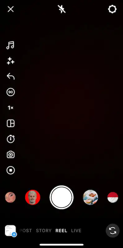 Instagram reel page to record or upload a video