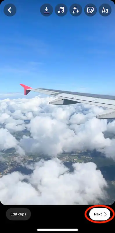 Instagram reel, the image shows a plane above the clouds
