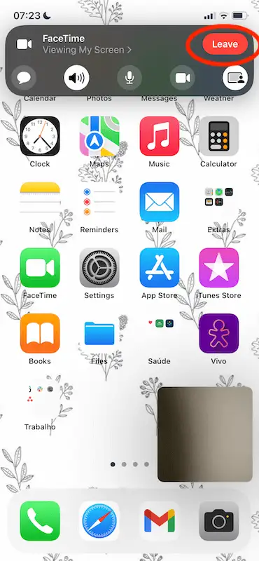 Face time menu bar showing the "Leave" button