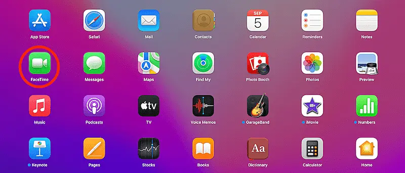 Macbook screen showing the FaceTime app icon
