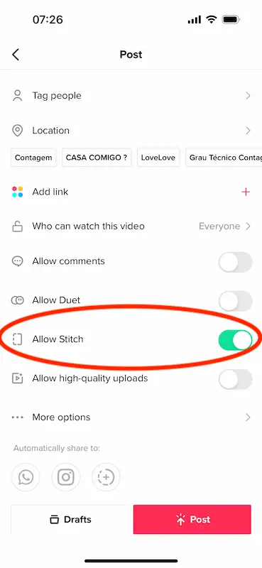 TikTok page to publish video