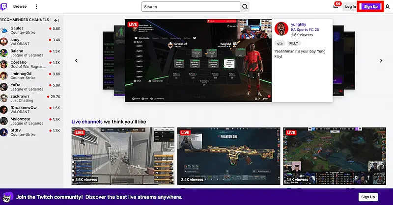 Twitch home page