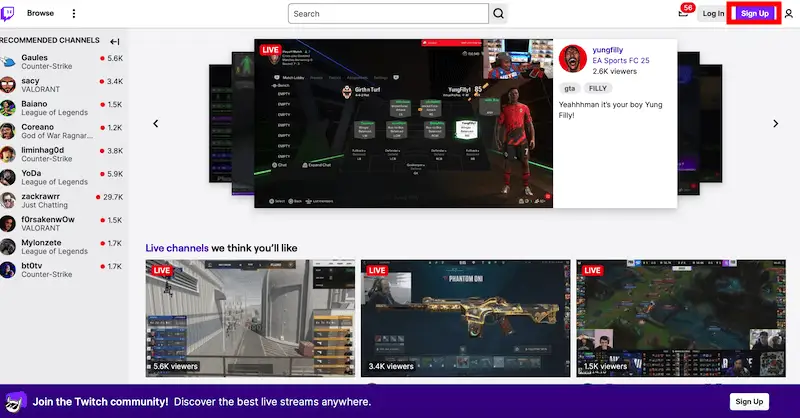 Twitch home page