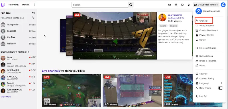 Twitch home page