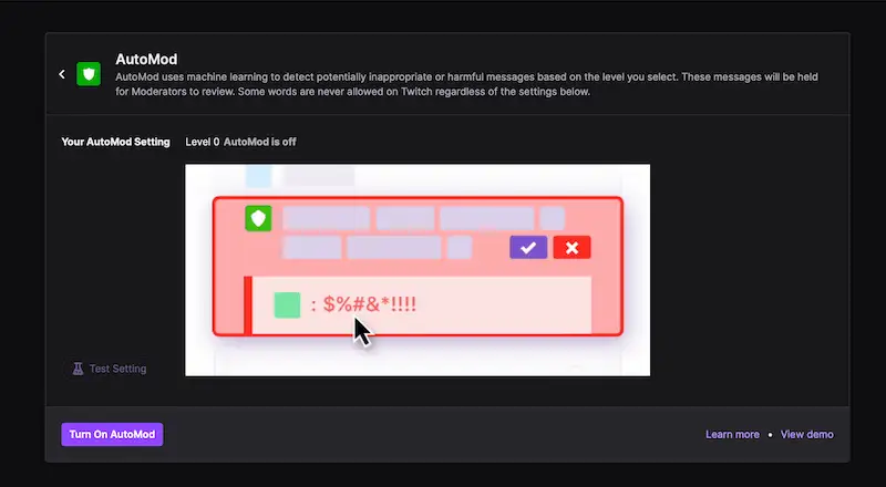 Moderation settings on Twitch