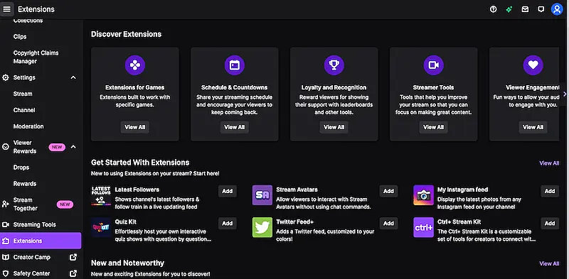 Twitch channel extensions
