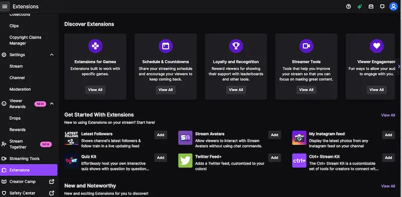 Twitch channel extensions