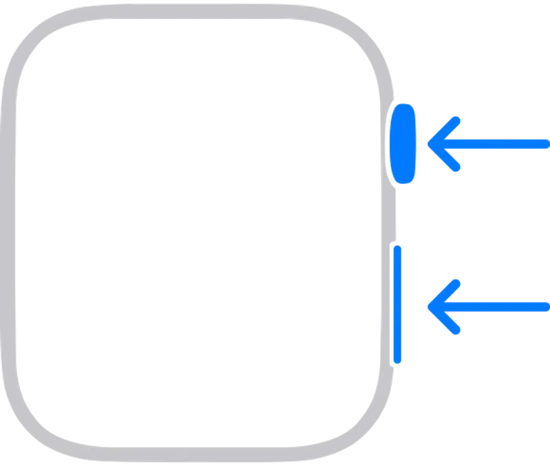 Apple Watch illustration showing the buttons to press to take a screenshot