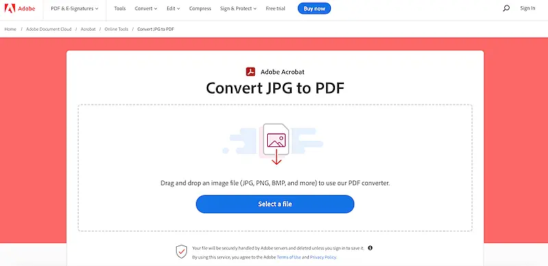 Convert JPG to PDF page at Adobe website.