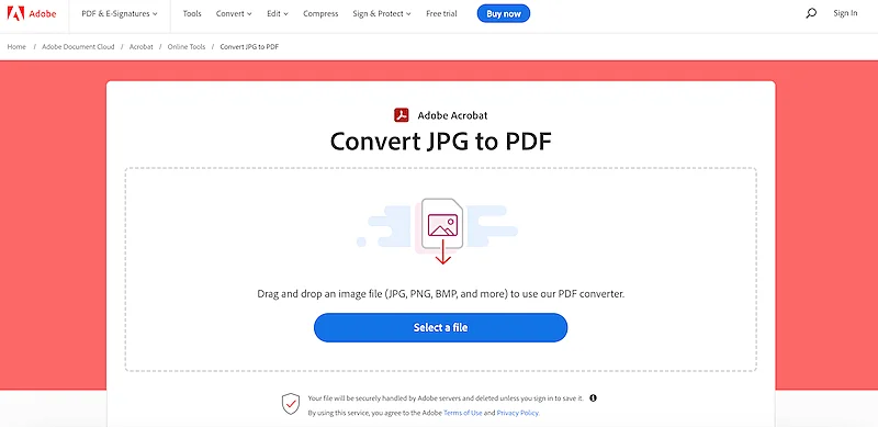 Convert JPG to PDF page at Adobe website.