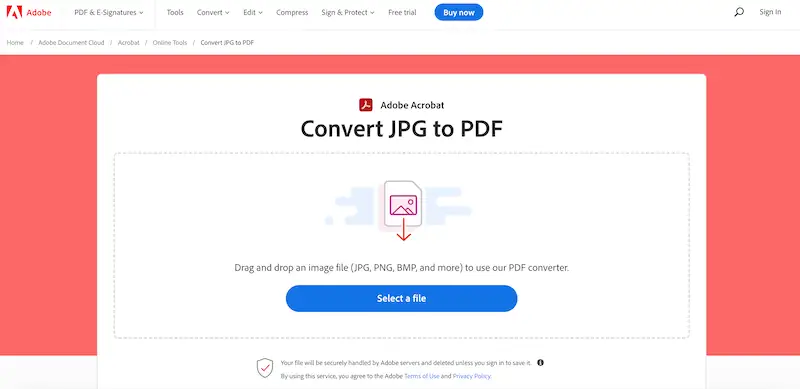 Convert JPG to PDF page at Adobe website.