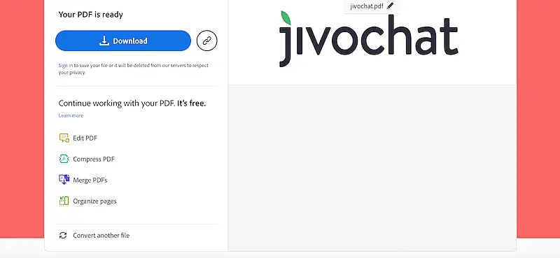 Adobe website, download completed page