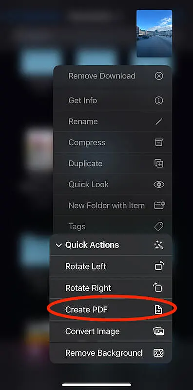 iPhone menu showing the options to edit and save an image