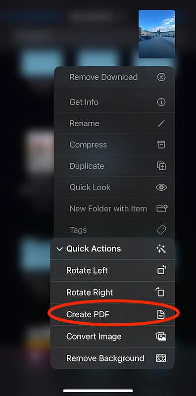 iPhone menu showing the options to edit and save an image