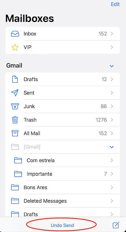 The image shows the Mail app page where it's written in the botton "Undo Send"