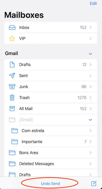 The image shows the Mail app page where it's written in the botton "Undo Send"