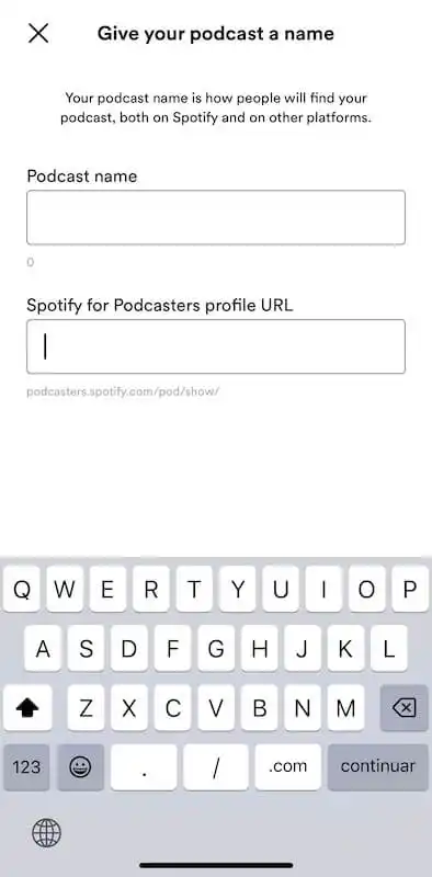 Spotify for Podcasters - name your podcast page