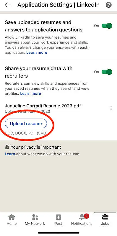 Application settins page 
