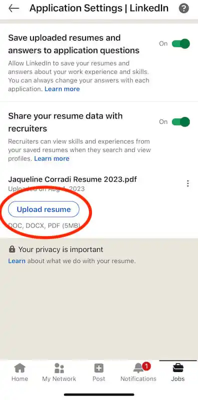 Application settins page 