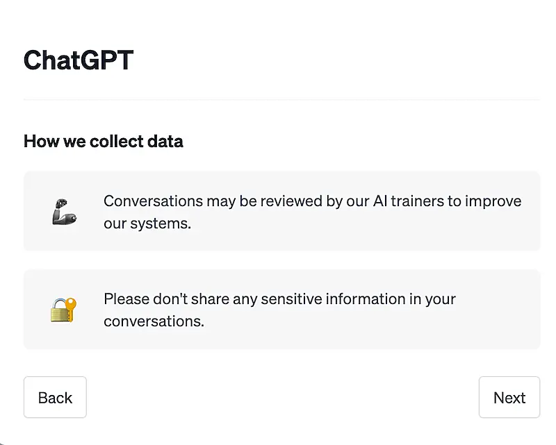 ChatGPT explaining how it collects data.