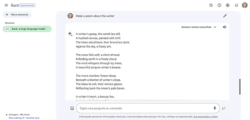 Poem generated by Google Bard 