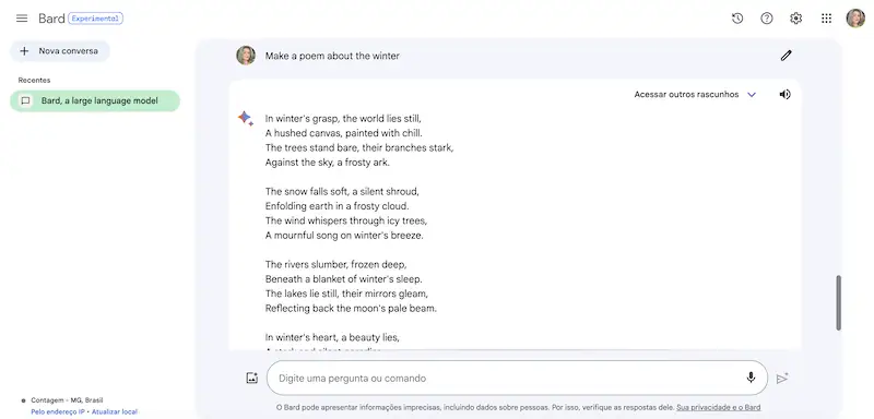 Poem generated by Google Bard 