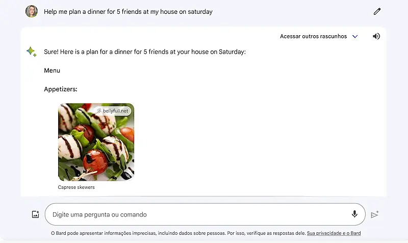 Google Bard dinner suggestion