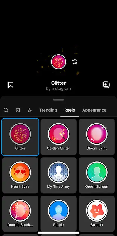 The image shows Instagram filter options.