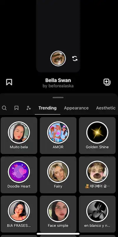 The image shows the Instagram filter options