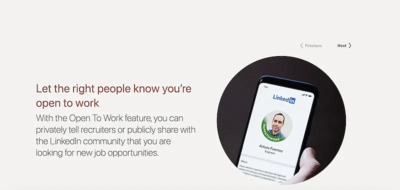 In the image it's written "Let the right people know you're open to work".
